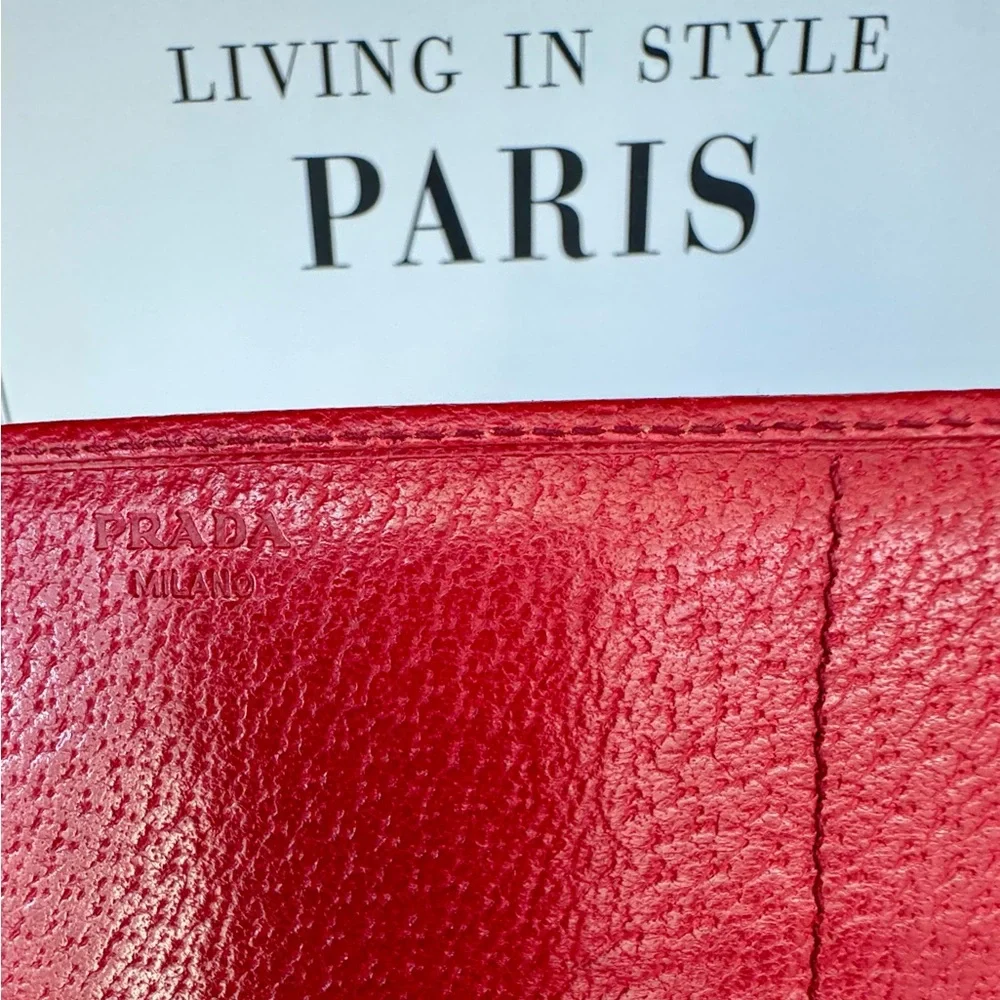 Red Leather Prada Flap Continental Wallet - Picture 8 of 11